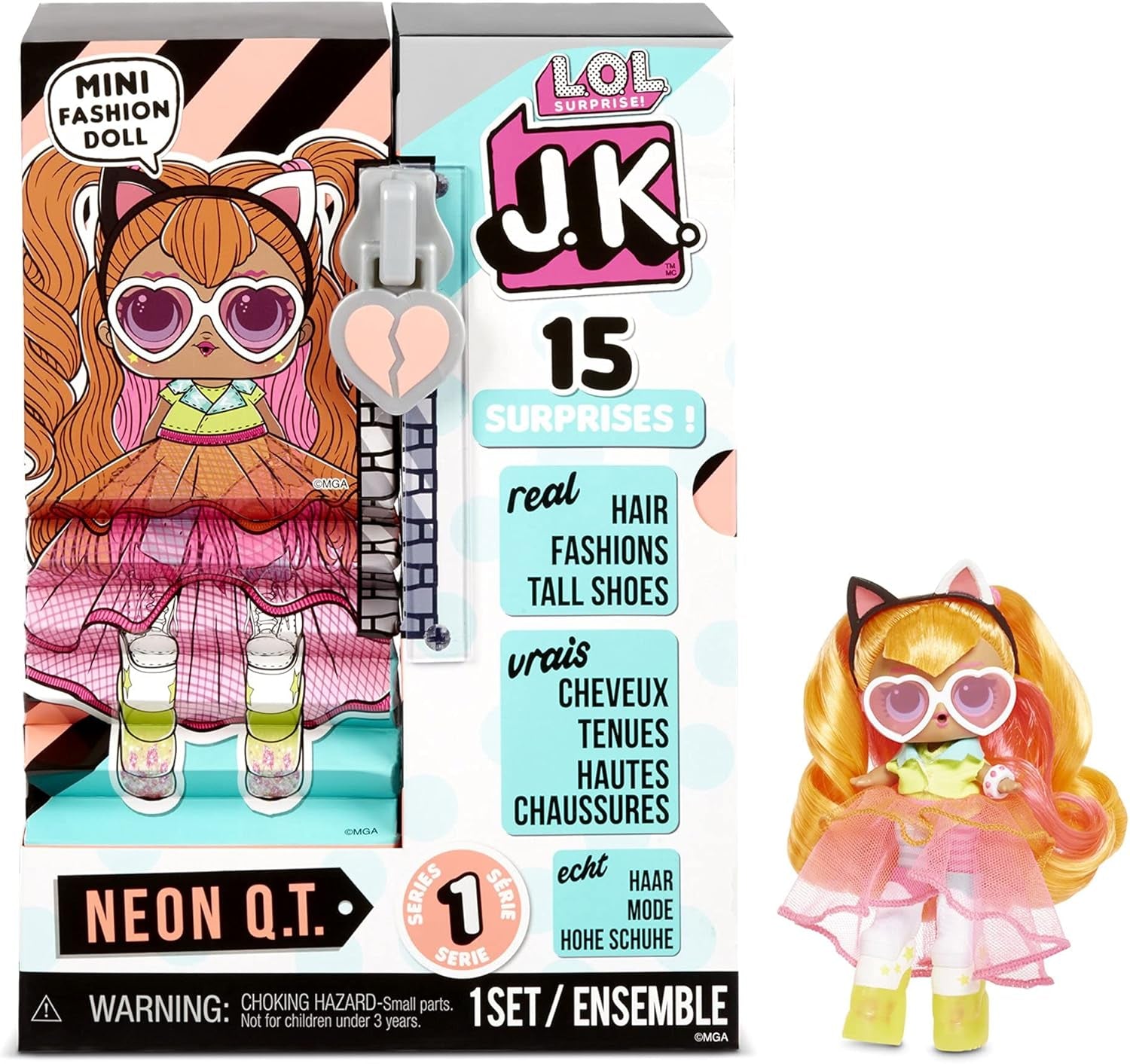 LOL Sorpresa! 570776E7CAZ JK Mini Fashion Doll - 15 sorprese, vestiti e accessori - Oggetti da collezione - Neon QT