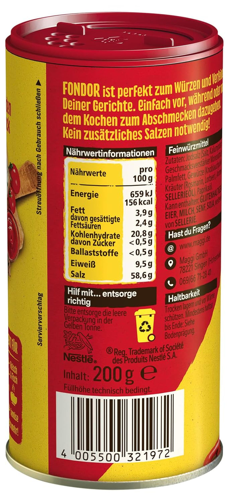 MAGGI Fondor Condimento per Verdure, Carne o Pesce, Condimento per Zuppe o Insalate, Confezione da 10 (10 x 200g)