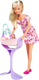 Simba 105733680 Steffi LOVE bambola Hello Baby (29 cm) - bambola da gioco incinta con pancia che cresce, bambola e accessori - giocattolo per bambini per ragazze e ragazzi dai 3 anni, nero Naty Shop Dolls Titolo predefinito