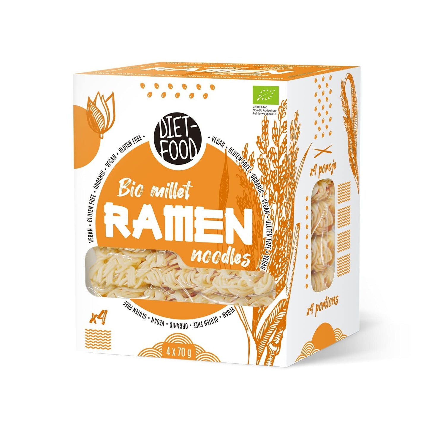 DIET-FOOD Tagliatelle Ramen di Grano Saraceno Biologico, Cibo Vegetariano e Vegano, Senza Grassi, Senza Soia, Senza Glutine, Tagliatelle Dietetiche Solubili in Acqua, a Basso Contenuto Calorico, 280g