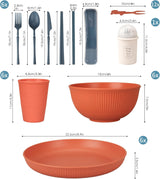 Set di posate indistruttibili per 6 persone Set di posate da campeggio 66 pezzi Set di posate da picnic in plastica Leggero colorato BBQ Piatti da portata in plastica Ciotole Set di posate