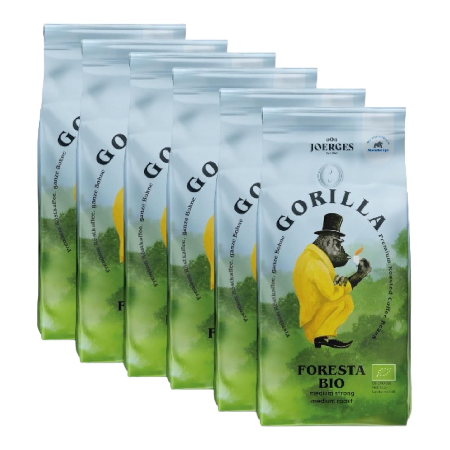Gorilla Foresta Coffee 6 x 1000 g di chicchi interi tostati | Miscela Arabica | Portafiltro e macchine per caffè espresso completamente automatiche | Caffè espresso
