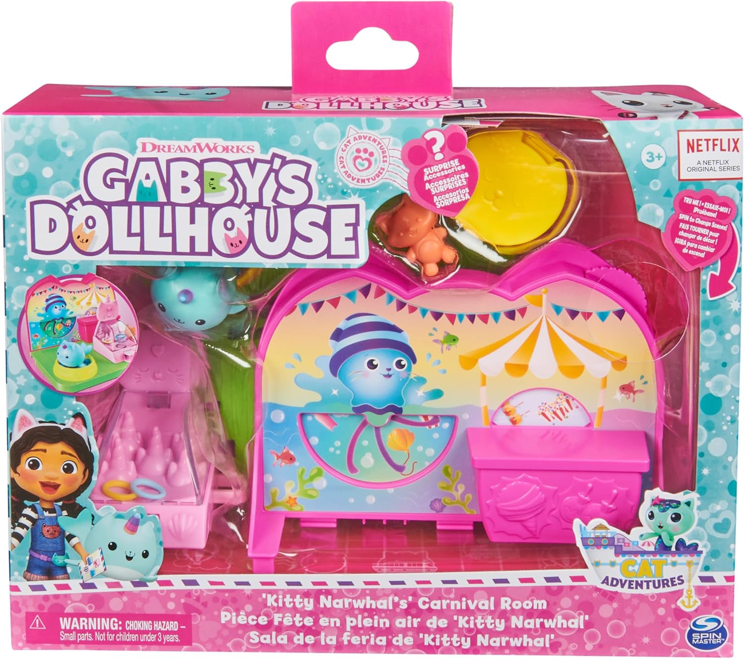 DREAMWORKS GABBY'S DOLLS HOUSE - Set da gioco per camera Deluxe, sala per feste Kitty Narwhale, mobili e accessori a tema, dai 3 anni in su