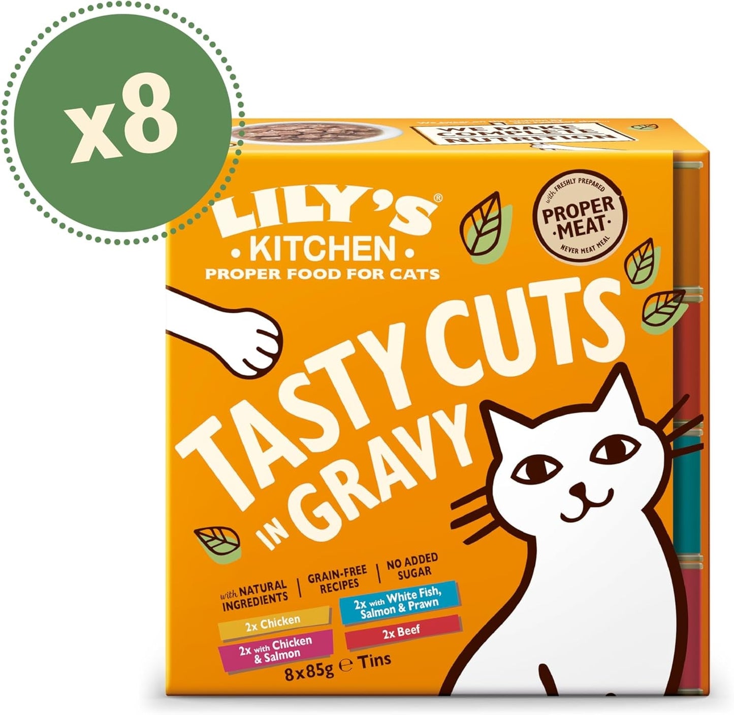 Lily's Kitchen Cibo umido per gatti adulti, realizzato con ingredienti naturali, deliziosi pezzi in salsa, confezione multipla, 8 scatole x 85 g