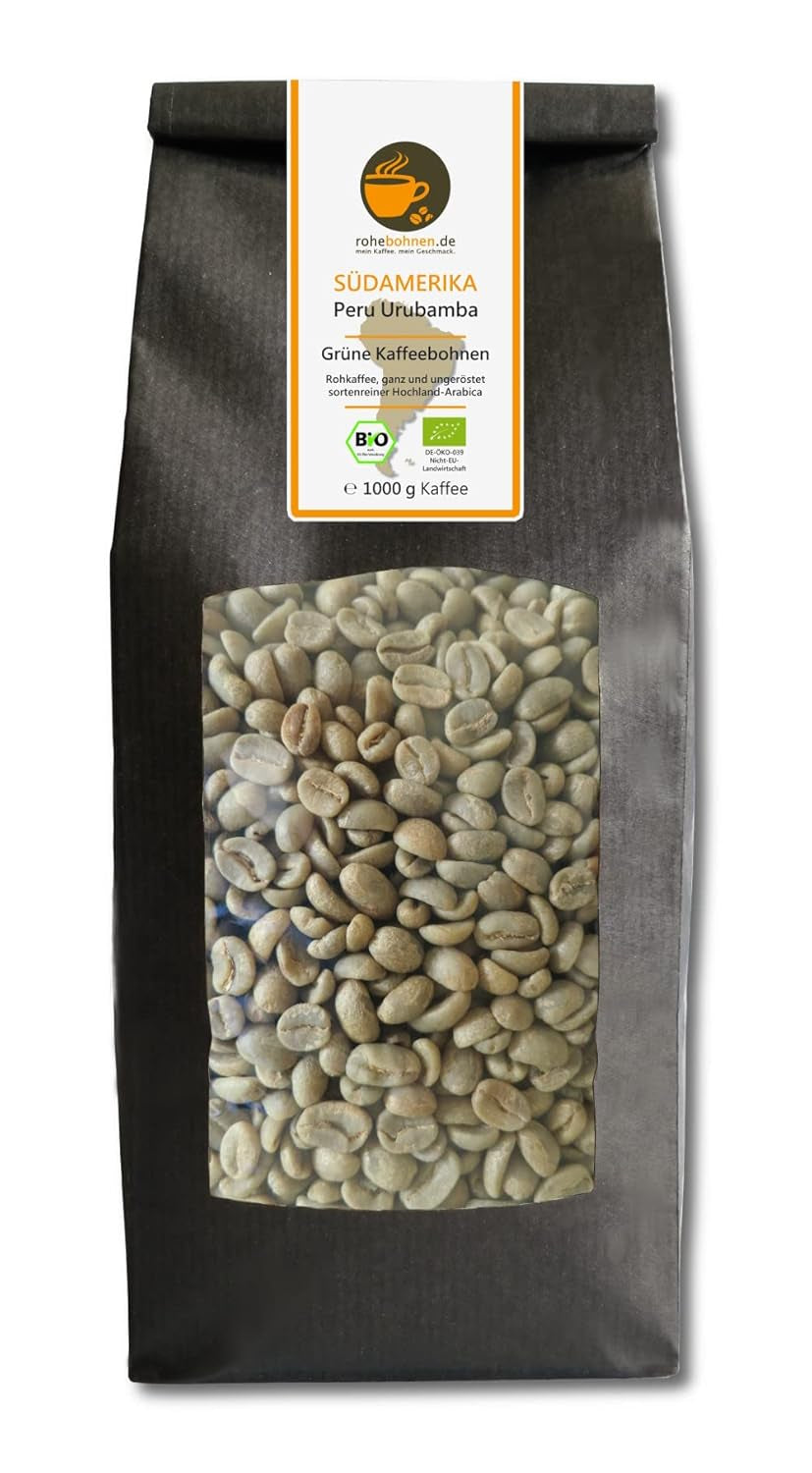 Caffè crudo biologico - Caffè verde Perù Urubamba (chicchi di caffè verde 1000g) - Certificato GMP