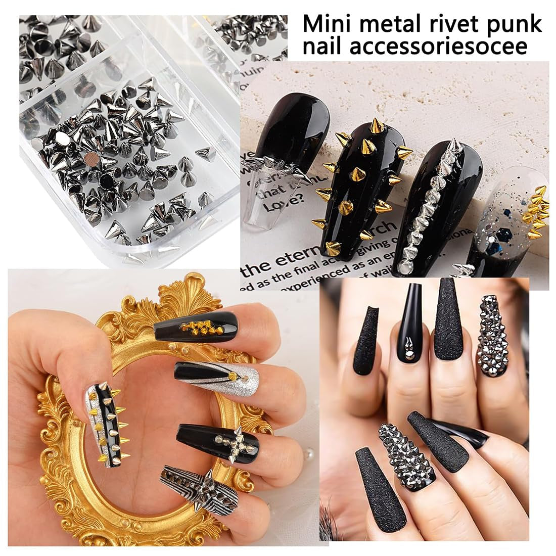 Mini Metall Nieten Punk Nail Charms Oro Argento Strasssteine ​​​​Nägel Charm Kegel Spikes Nagelschmuck Glitzersteine ​​​​Borchie per nail art Nagel Steine ​​​​Legierung Nagelanhänger Strass Nageldesign Zubehör