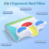 HOMCA Cuscino per Collo Ortopedico Cuscino in Memory Foam 2 in 1 Cuscino per Supporto per Collo Cuscino per Testa ergonomico per Dolori Schiena, Fianchi e Addominali 60 X 13/11 X 40 cm Naty Shop Cuscini Ortopedici Cervicali