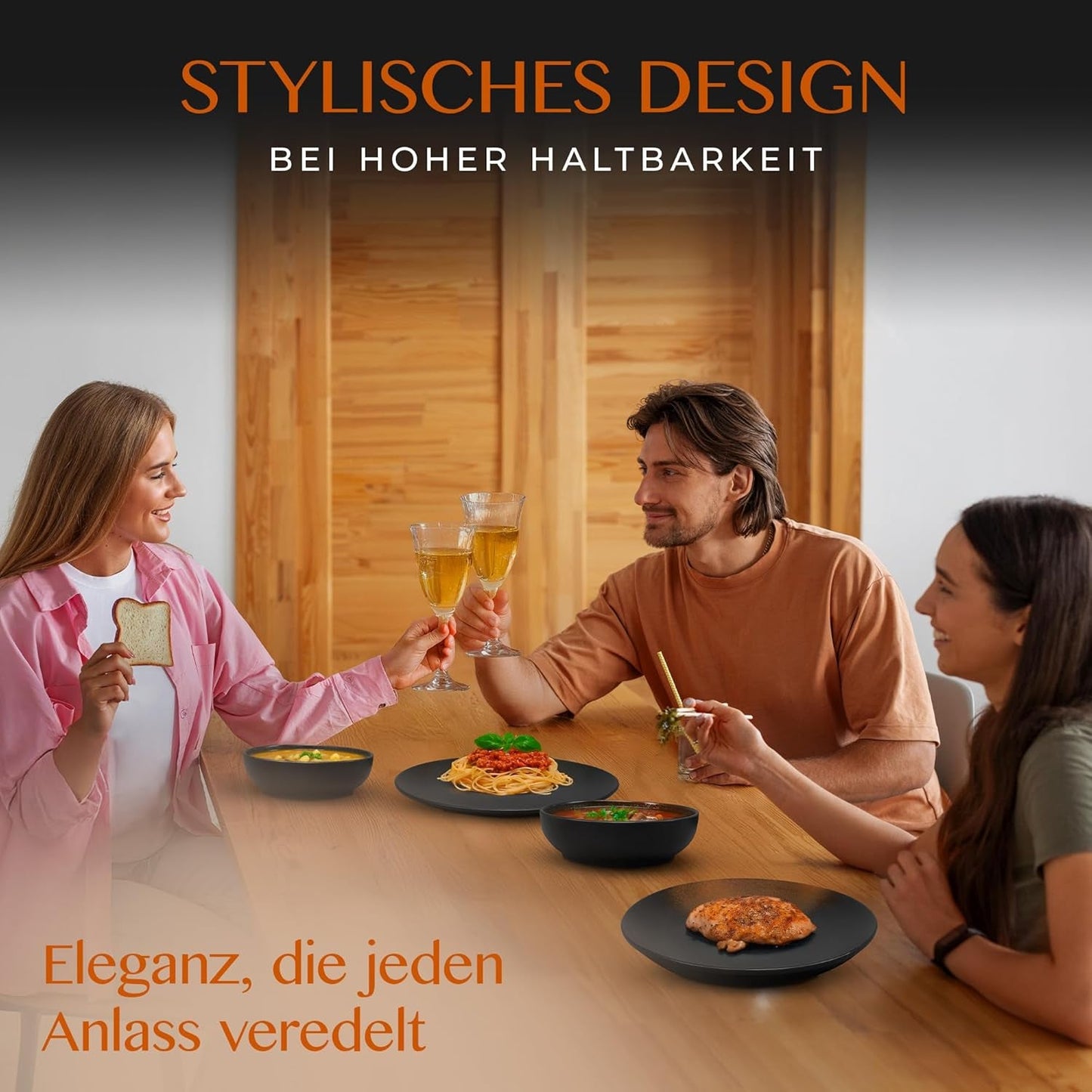 Servizio Piatti in Gres 12 Pezzi - Linea Prairie - Design Elegante nei Toni del Marrone/Nero, Set di 4 Piatti Piani, 4 Piatti Dessert e 4 Piatti Piani/Collezione Premium