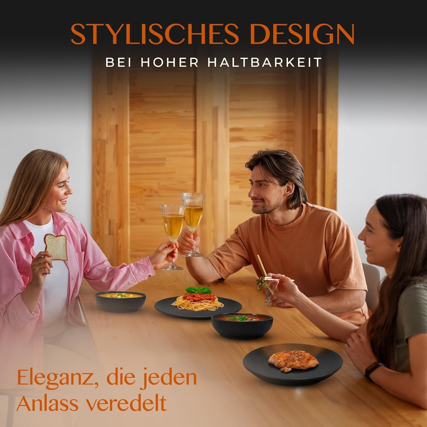 Servizio Piatti in Gres 12 Pezzi - Linea Prairie - Design Elegante nei Toni del Marrone/Nero, Set di 4 Piatti Piani, 4 Piatti Dessert e 4 Piatti Piani/Collezione Premium