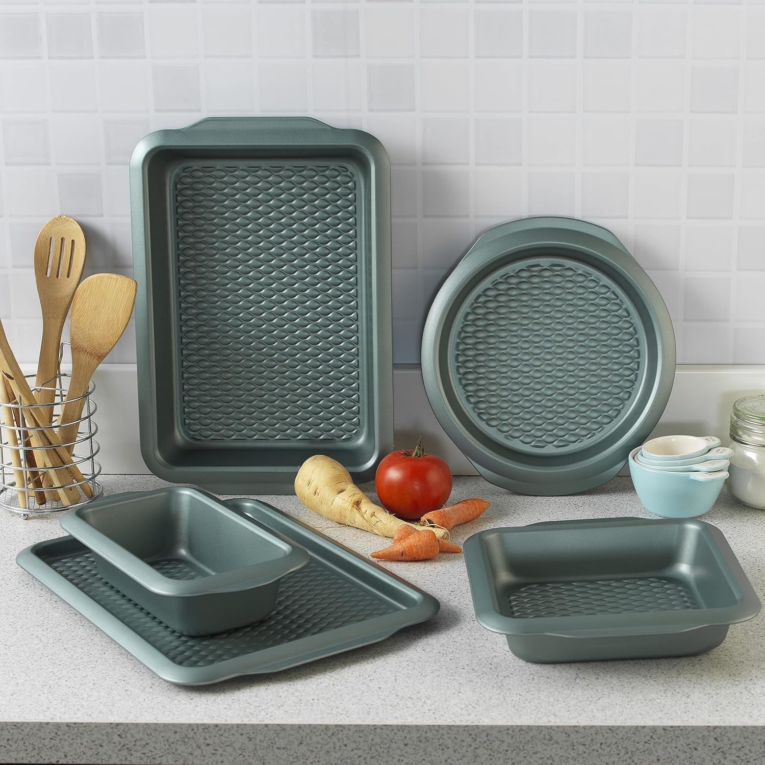 Progress BW09819G2EU7 Shimmer Kollektion, Round Backform Aus Kohlenstoffstahl Mit Antihaftbeschichtung, Ideal Für Pies, Kuchen, Torten Und Quiches, 28 Cm, Grün Stampi e teglie da forno Naty Shop