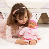 Babypuppe Prime Parole mit Schlafaugen, spricht 24 Babylaute, mit Schnuller und Flasche, 38 cm, Rosa/Streifen