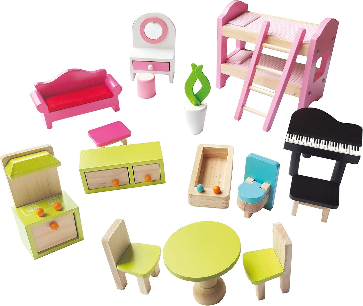 Bino World of Toys Casa delle bambole con balcone, giocattolo per bambini a partire da 3 anni, con 3 piani, scale, 4 stanze e balcone incl. 15-TLG. Accessori, Per promuovere le abilità dei bambini, Case delle bambole Naty Shop dal design rosa