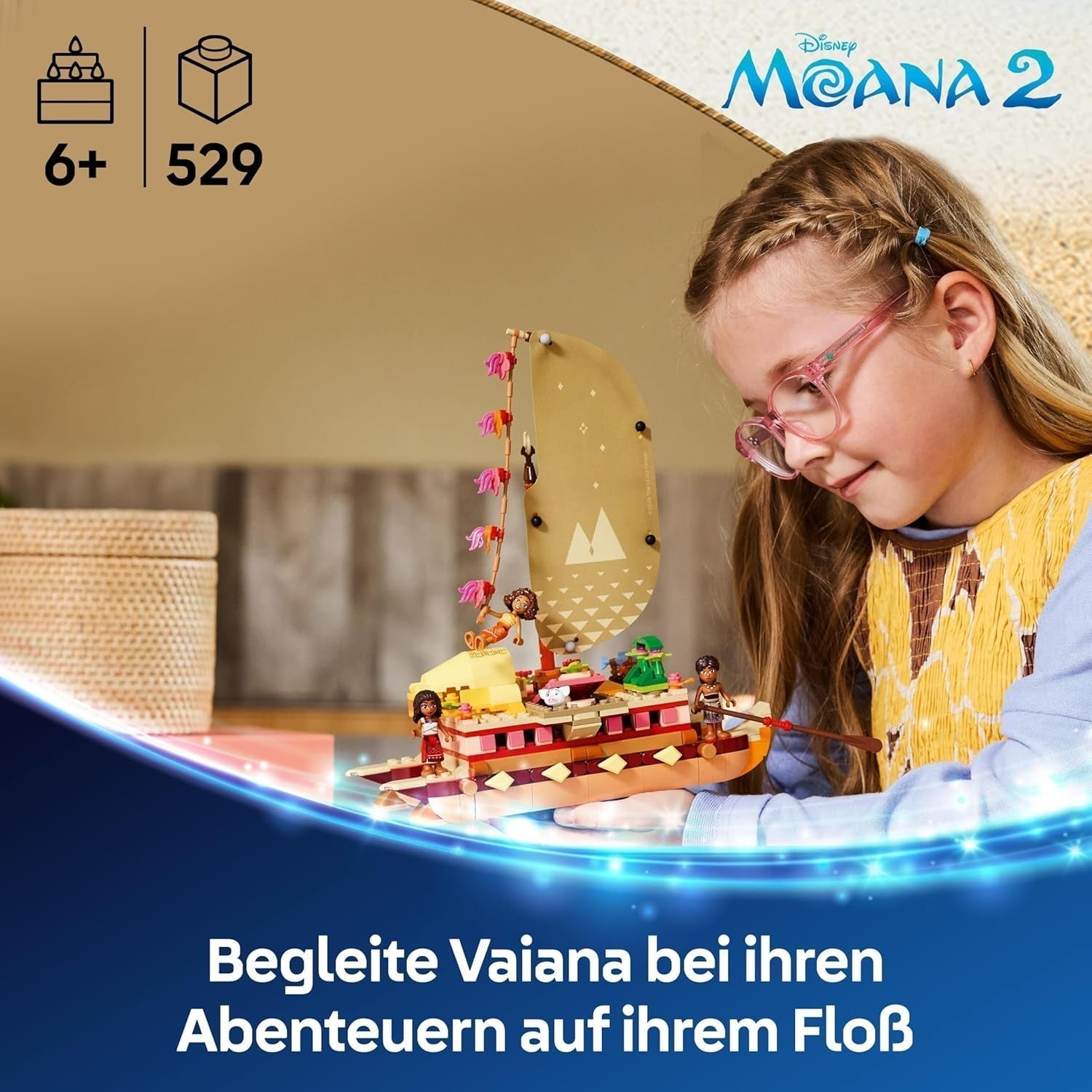 LEGO® Disney Moana 2: La zattera delle avventure di Moana - Barca giocattolo con vele, ponte rimovibile, falò e 3 mini-doll tra cui Loto e Moni - Regalo per ragazze 6+ e fan - 43270 Set di costruzione Beuche den LEGO-Store