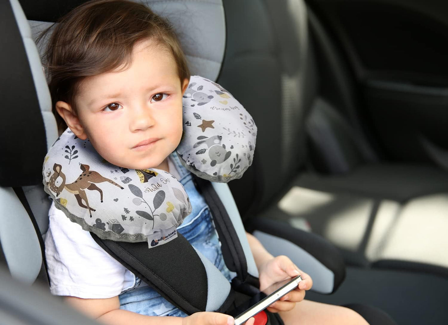 Medi Partners Cuscino per il collo del bambino Supporto per il collo 100% cotone / Minky Cuscino per il collo del bambino per auto Passeggino Viaggi Viaggio Sonno Cuscino per il collo Snooze Roll (REH con Minky grigio) Cuscini ortopedici cervicali Naty Shop
