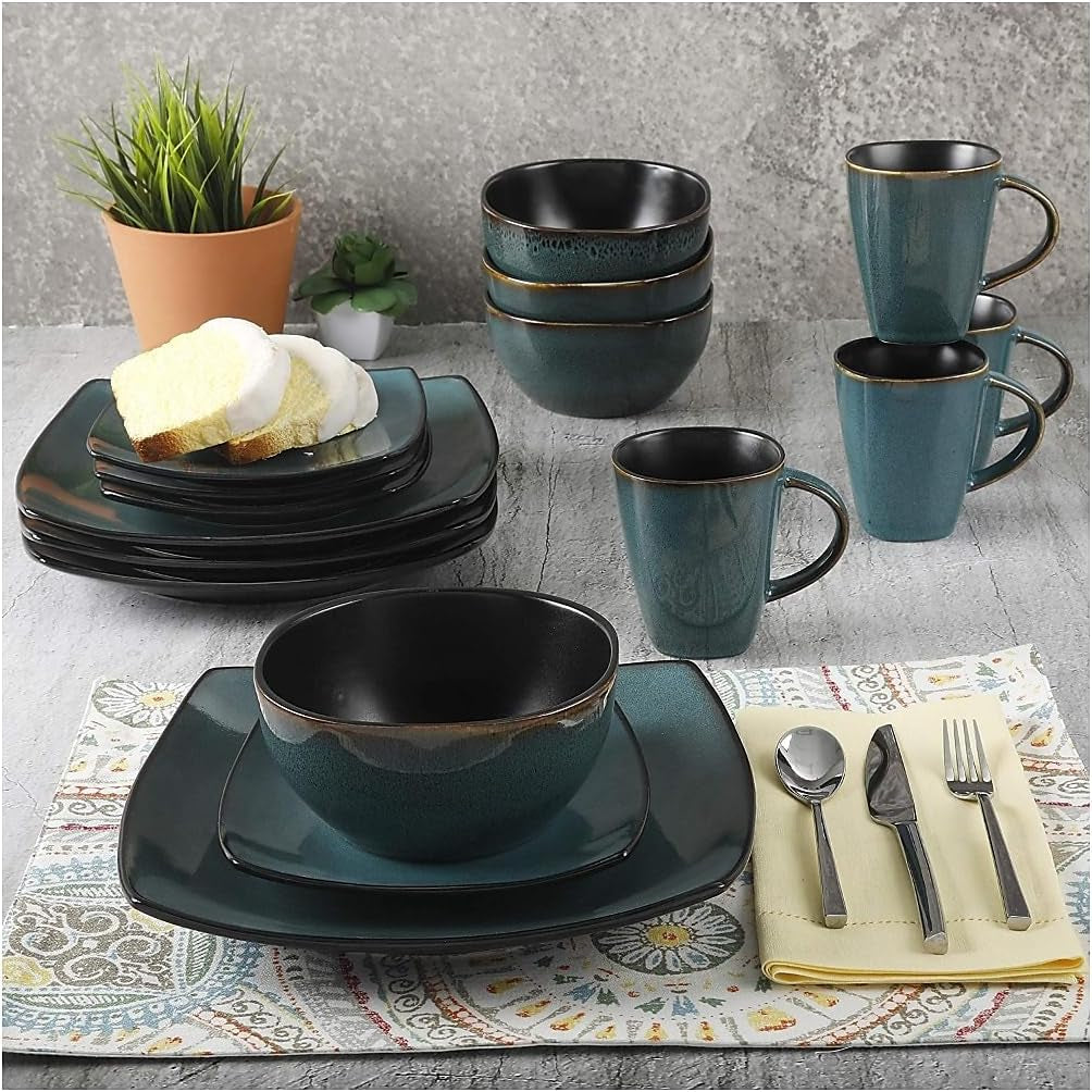 Set stoviglie quadrato Soho Lounge 102534.16RM, gres, turchese