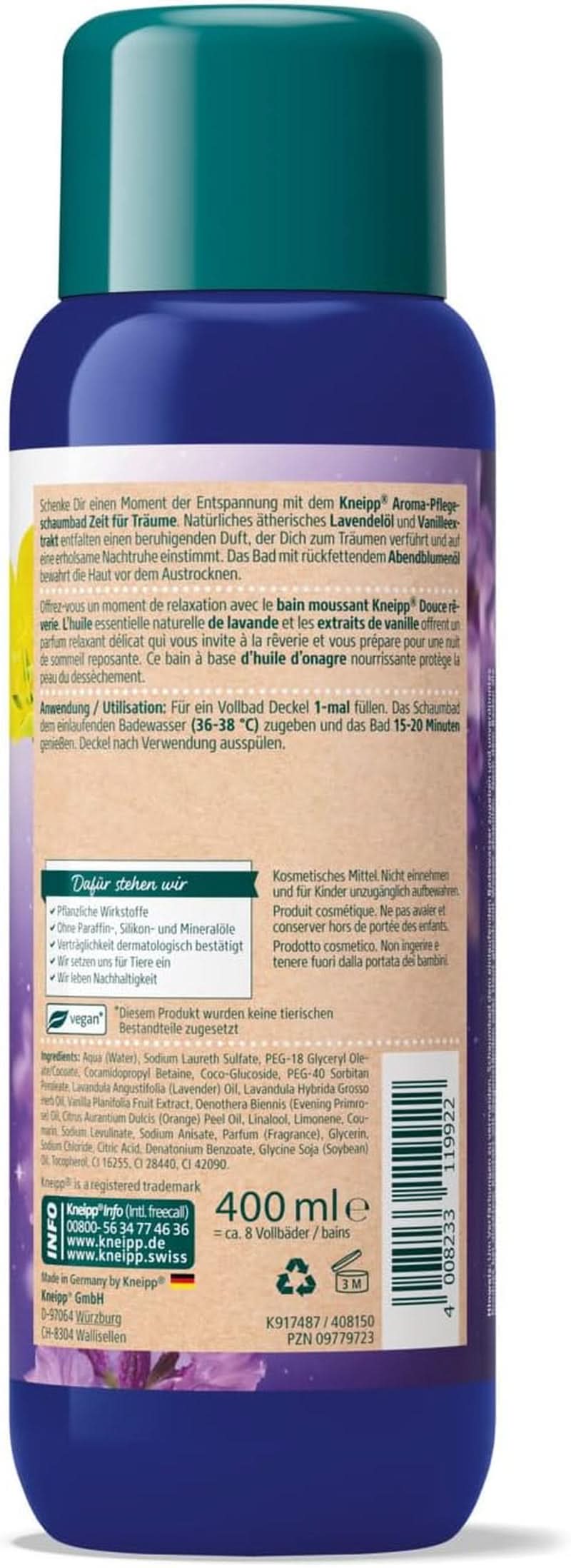 Aroma Kneipp, additivo da bagno, lavanda e vaniglia, 400 ml Doccia e bagno Naty Shop