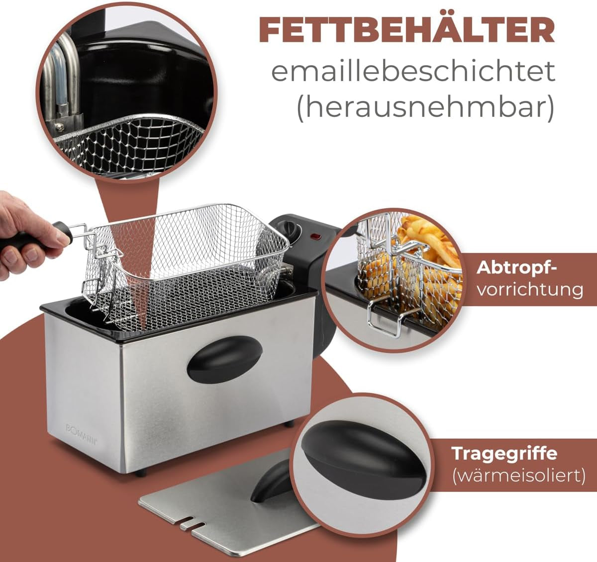 Friggitrice ad olio Bomann®, capacità 3 L, tecnologia Cool Zone e scarico, 2000 W Elettrodomestici Naty Shop