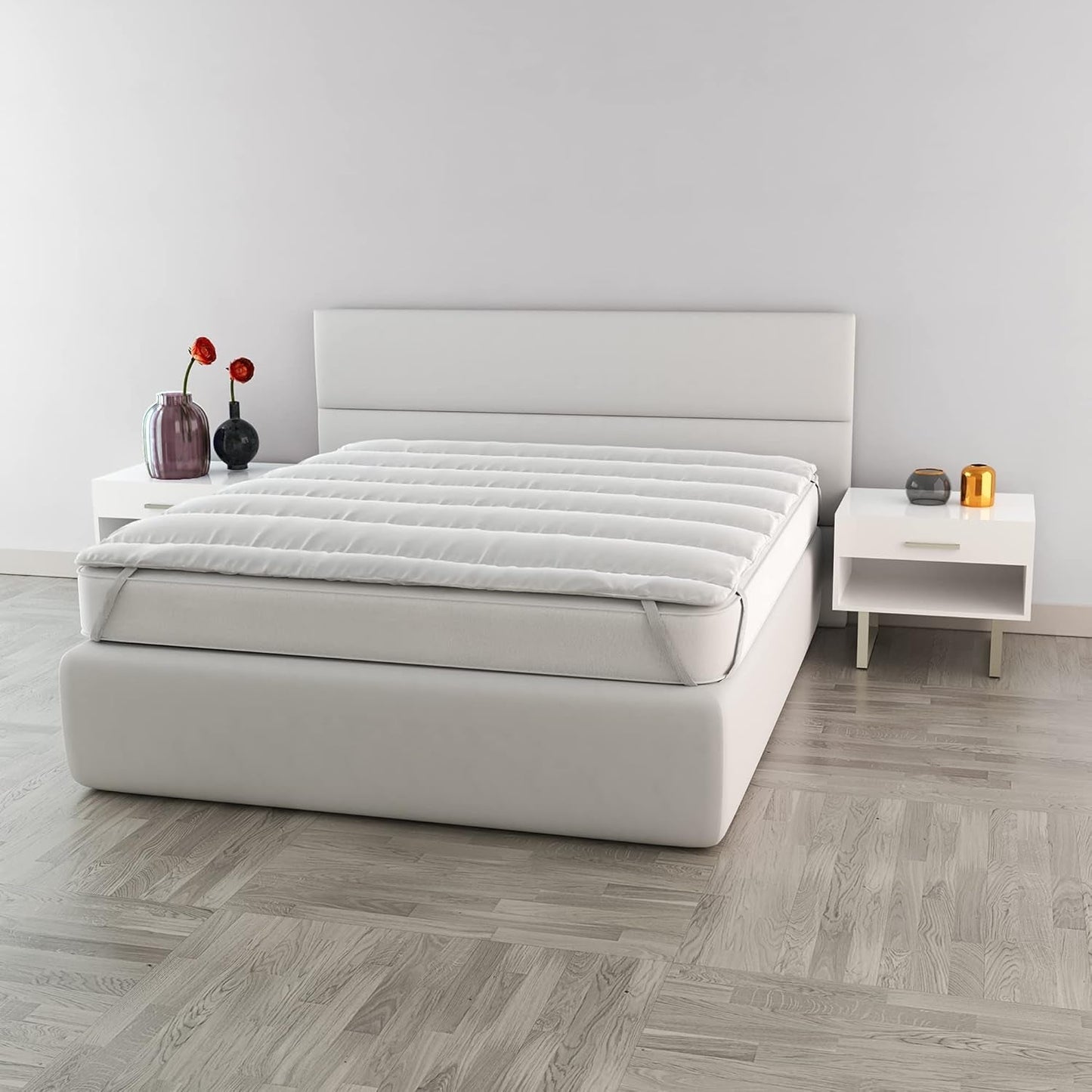 Biancheria da letto Italiana Elegante Topper Trapuntato, Bianco, Piumini e Trapunte Matrimoniali Naty Shop 160X195