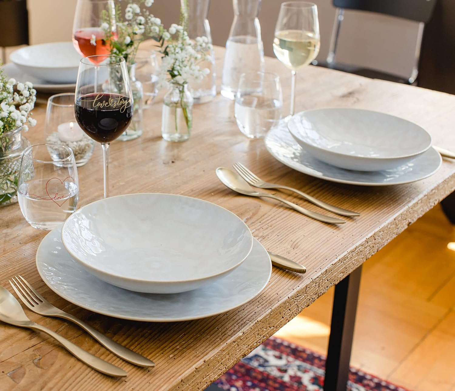 MÄSER 935079 Servizio da tavola moderno vintage per 2, design moresco, servizio da tavola da 8 pezzi, piatti e ciotole in ceramica di alta qualità, gres, bianco