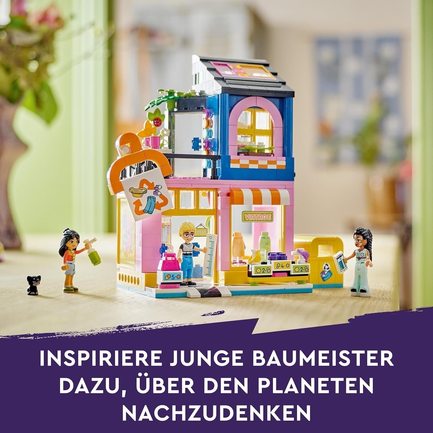 LEGO Friends Negozio di moda vintage Set da costruzione per bambini con negozio di giocattoli, personaggi e gatto, modello di gioco di ruolo per lo sviluppo socio-emotivo, regalo per bambine e bambini di 6 anni 42614 Set da costruzione Besuche den LEGO-Store