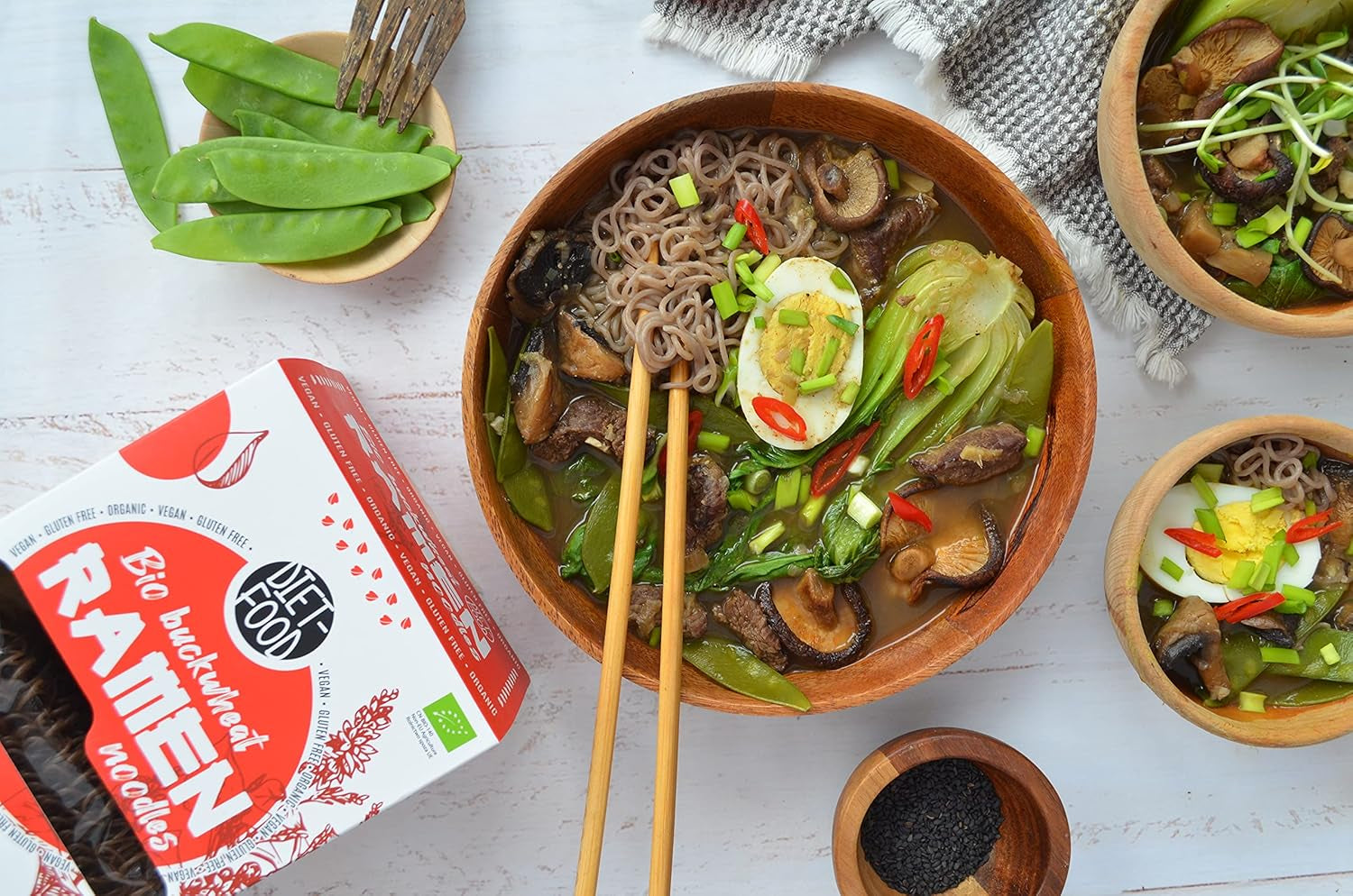 DIET-FOOD Tagliatelle Ramen di Grano Saraceno Biologico, Cibo Vegetariano e Vegano, Senza Grassi, Senza Soia, Senza Glutine, Tagliatelle Dietetiche Solubili in Acqua, a Basso Contenuto Calorico, 280g