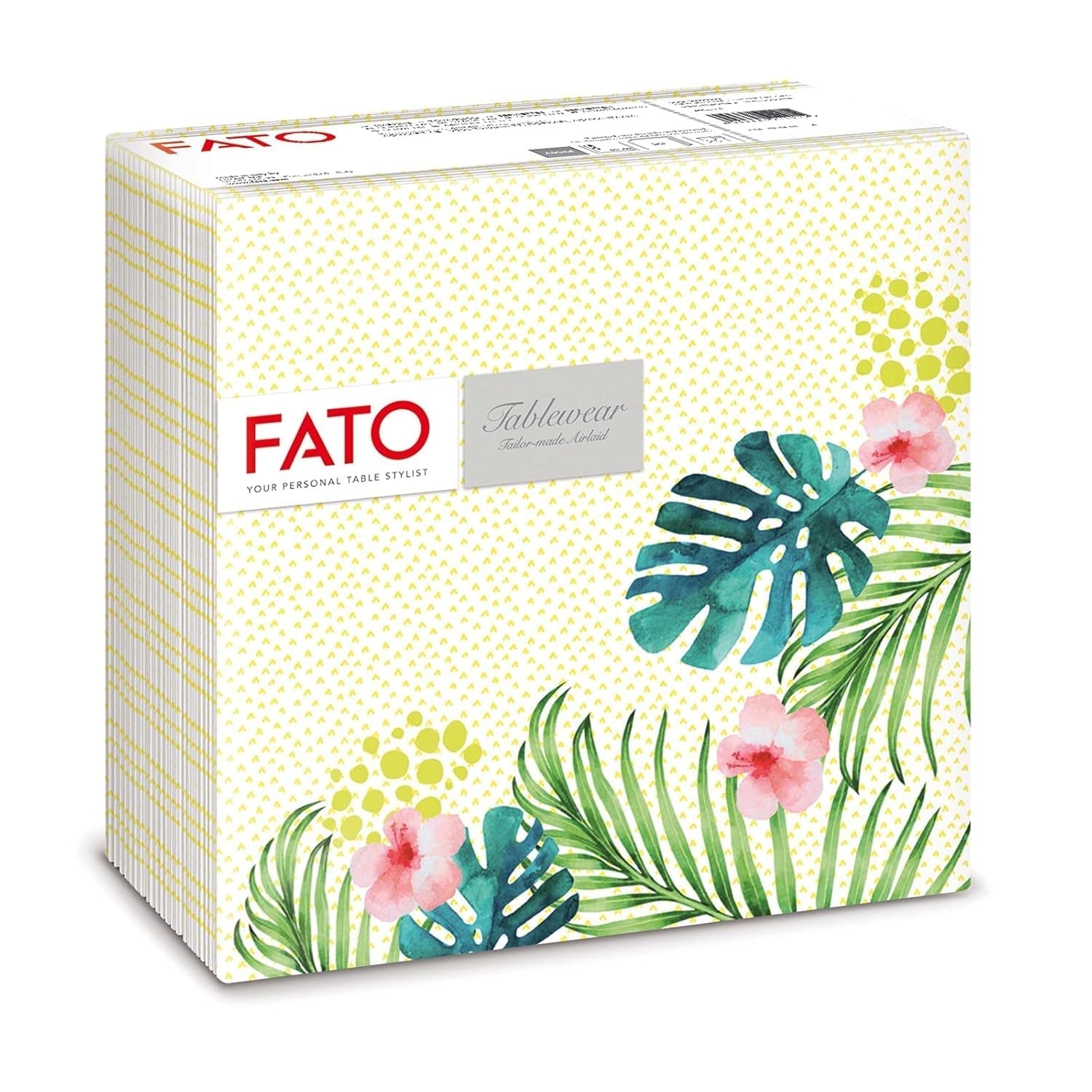 Fato - Tovaglioli carta dry, airlaid, effetto tessuto, confezione da 50 tovaglioli, 40X40 piegati in 4 formati, Decoro Tropicana
