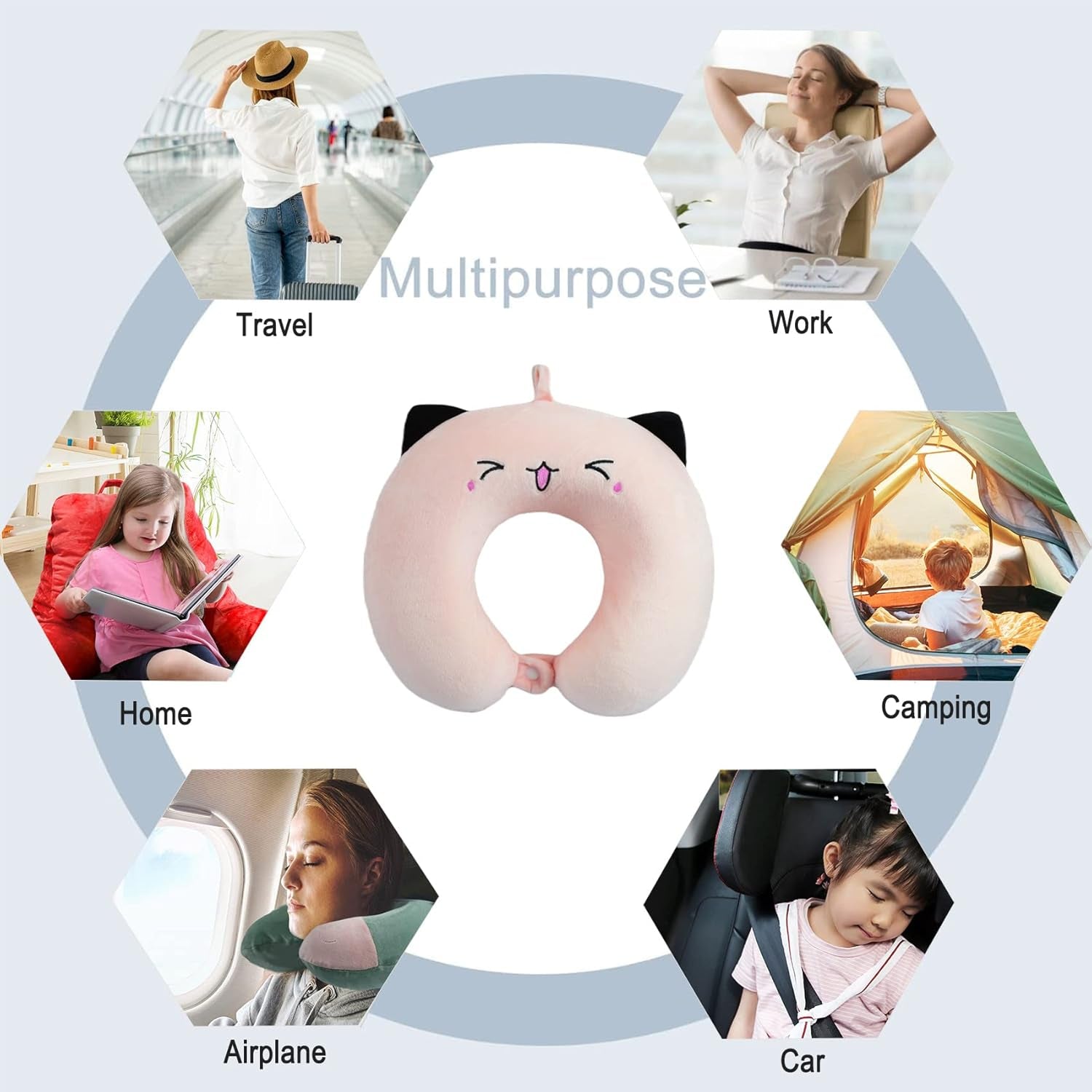 Cuscino per il collo Cuscino per il collo per bambini per aereo Auto treno Viaggio Cuscino da viaggio in memory foam per adulti Cuscino a forma di animale carino Cuscino a forma di U Fodera staccabile (Rosa2) Cuscini ortopedici cervicali Naty Shop