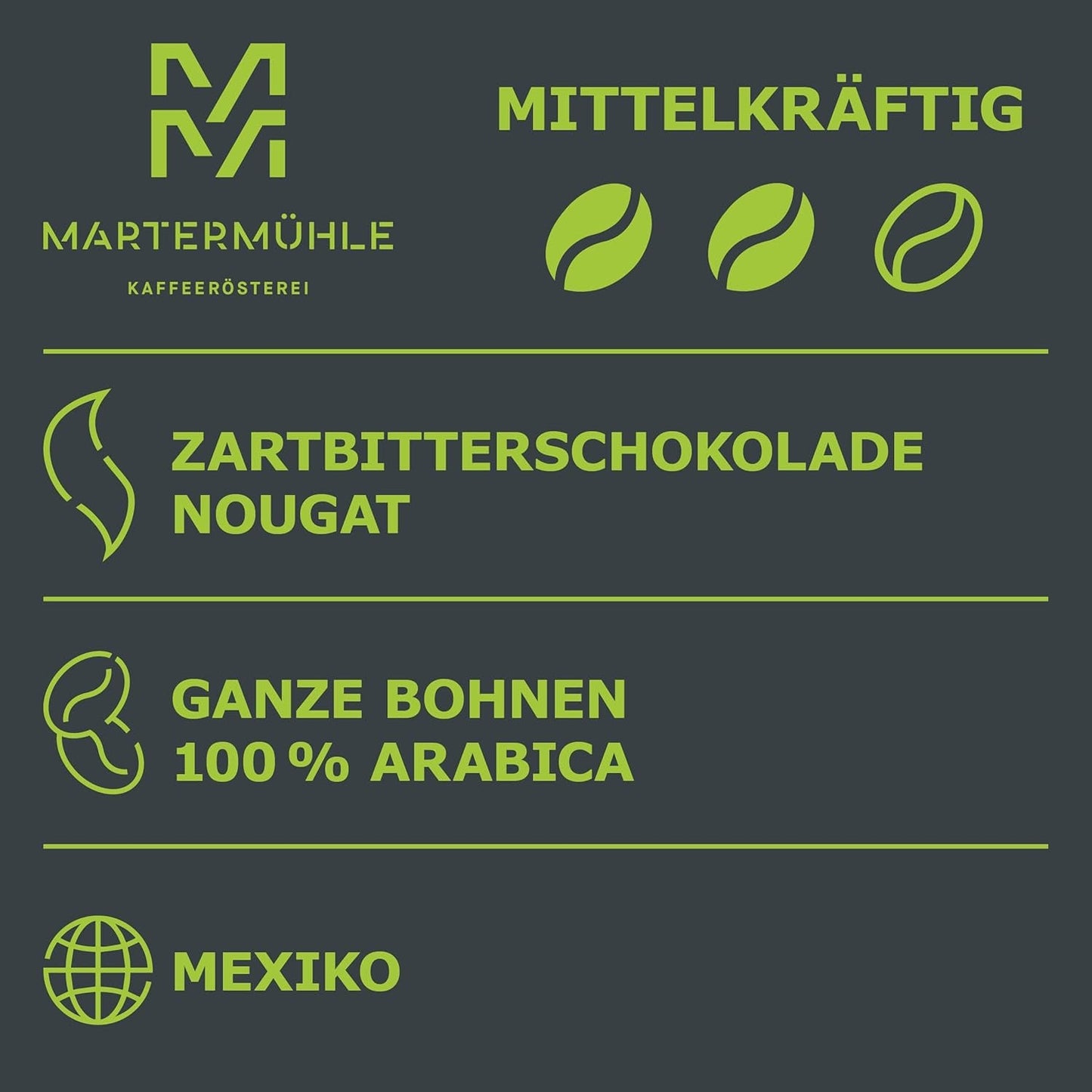 Martermühle Mexiko Bio Espressobohnen entkoffeiniert 1kg mittelkräftig I Arabica I Gusto: Nougat, Zartbitterschokolade I Ganze Bio Espresso-Bohnen schonend geröstet, säurearm