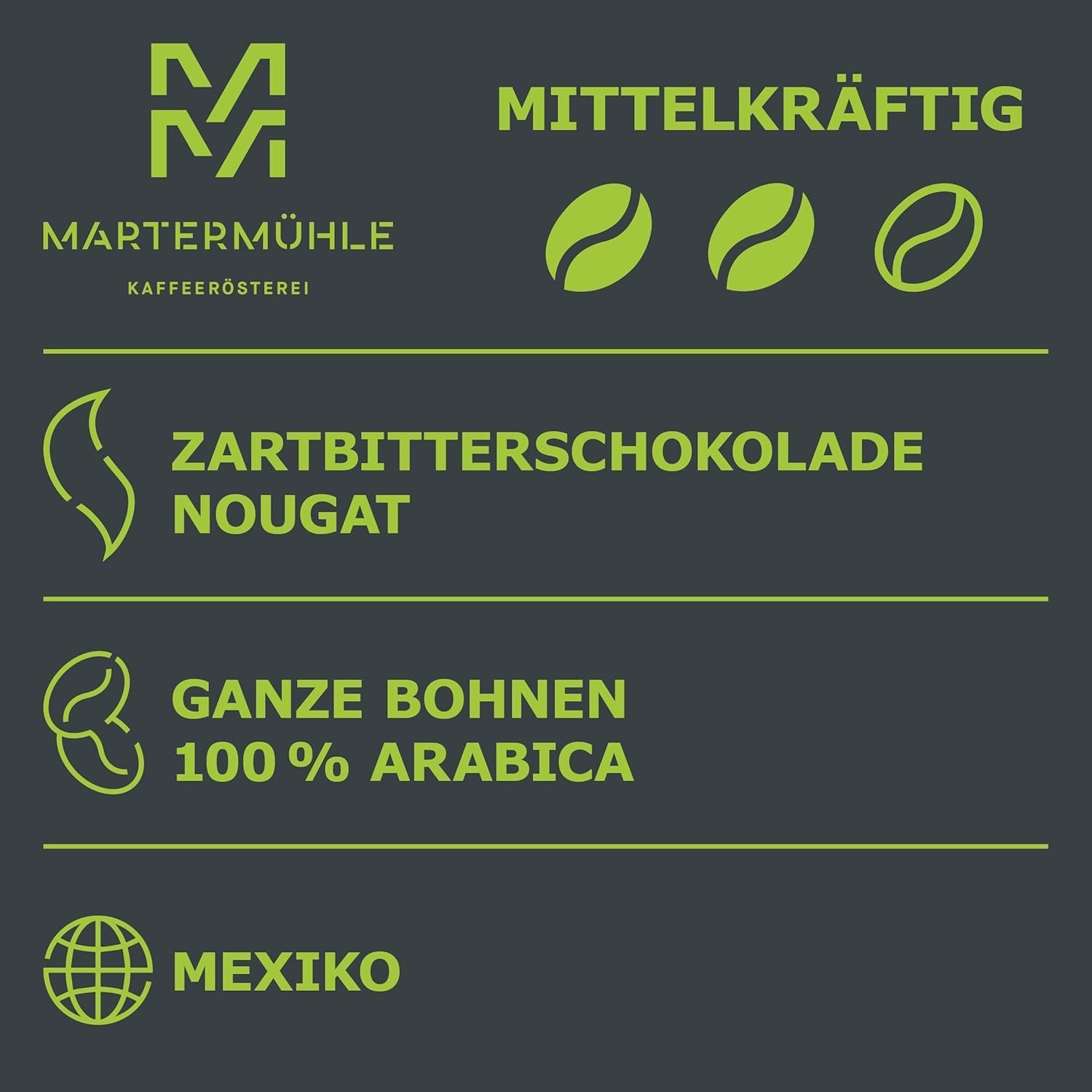 Martermühle Mexiko Bio Espressobohnen entkoffeiniert 1kg mittelkräftig I Arabica I Gusto: Nougat, Zartbitterschokolade I Ganze Bio Espresso-Bohnen schonend geröstet, säurearm