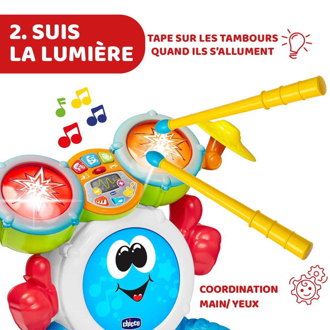 Chicco 00009820100000 Mi First Batteria con Luci e Suoni, 3 Modalità di Gioco Strumento Musicale con Batteria per Bambini, Multicolor, Grande Jucarii Bebe Naty Shop
