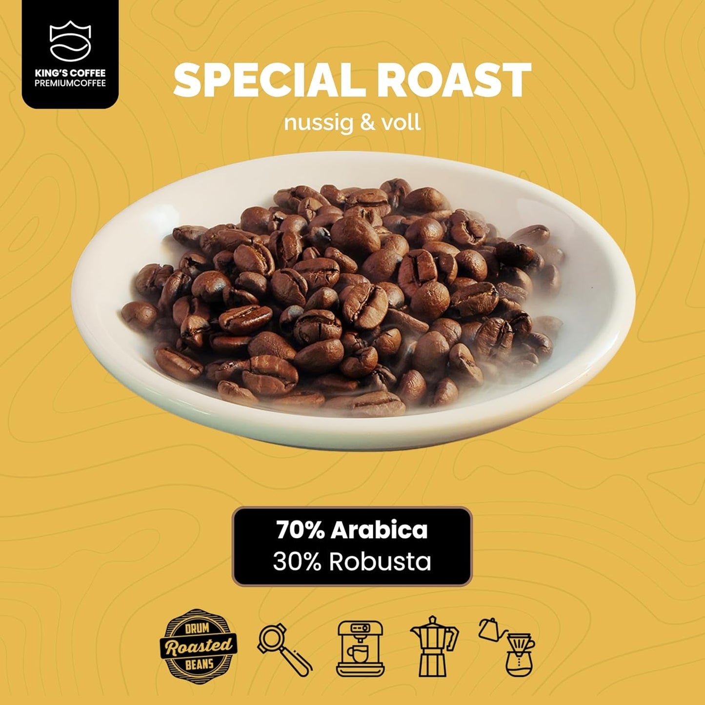 KING'S COFFEE - SPECIAL ROAST - 1 kg Barista Premium Espresso in grani - Caffè a bassa acidità - Tostatura in piccoli lotti in Italia - La migliore miscela Arabica-Robusta per macchine completamente automatiche e portafiltro