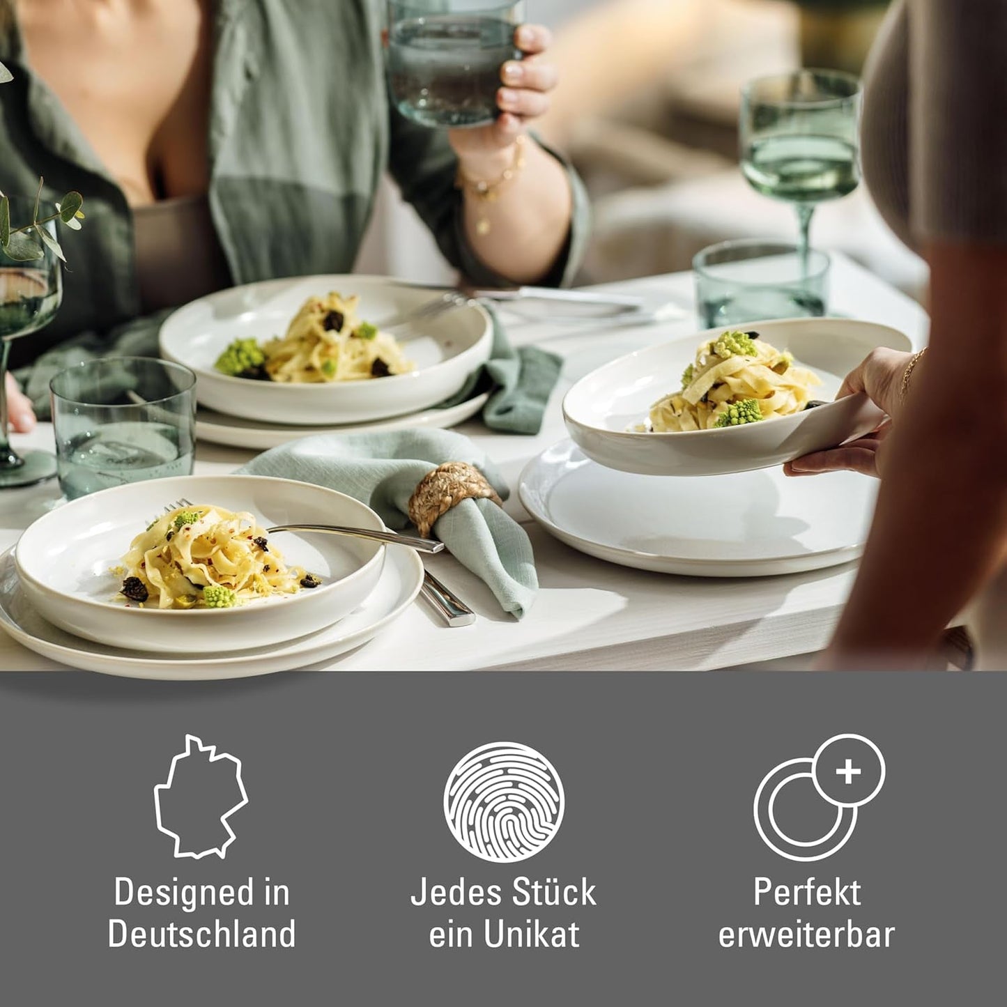 Piace. by Villeroy & Boch – Servizio da tavola in cotone artigianale 4 teilig Weiß, Spülmaschinenfest, Mikrowellensicher, Geschirrset, Tafelservice Modern, Speiseteller, Tiefe Teller, Pottery-Look, Premium Porzellan