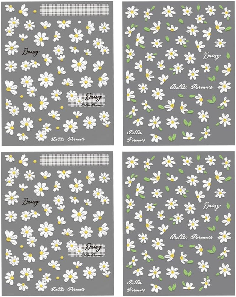 Adesivi per unghie Margherite bianche in rilievo 5D Adesivi per unghie Fiori Adesivi autoadesivi in ​​lamina di fiori Adesivi per nail art Margherite Accessori per la decorazione delle unghie Adesivi di design floreale Nail Art