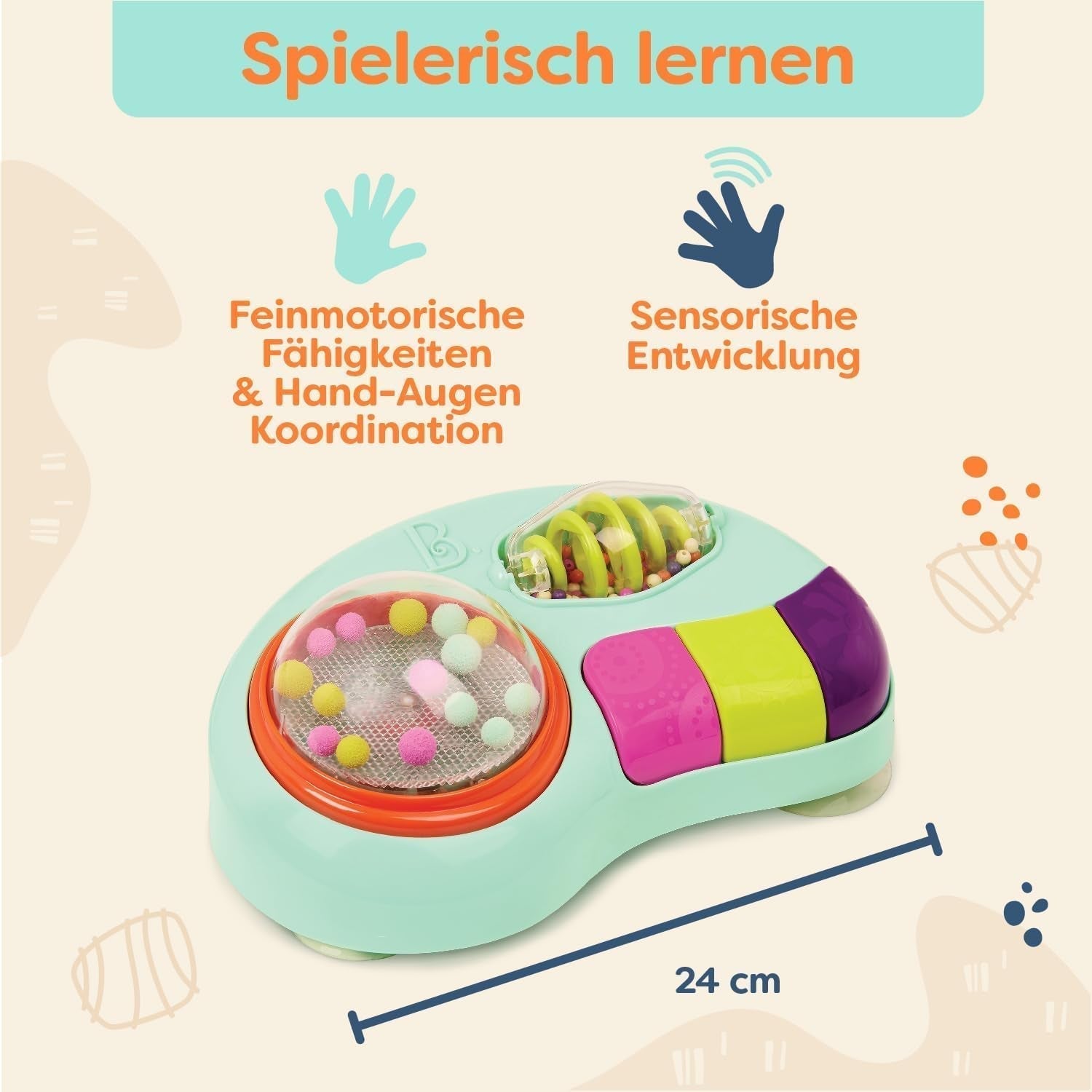 B. giocattoli - Gioco per bambini per seggiolone - Gioco a ventosa con musica, luci, suoni - Gioco sensoriale - Gioco di attività motoria per bambini - dai 6 mesi - Whirly Pop Baby Toys Naty Shop