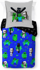 Biancheria da letto per bambini, Personaggi Disney, 100% cotone Biancheria da letto - bambini Naty Shop Blu - Minecraft 135X200/80X80 (2 Pezzi)