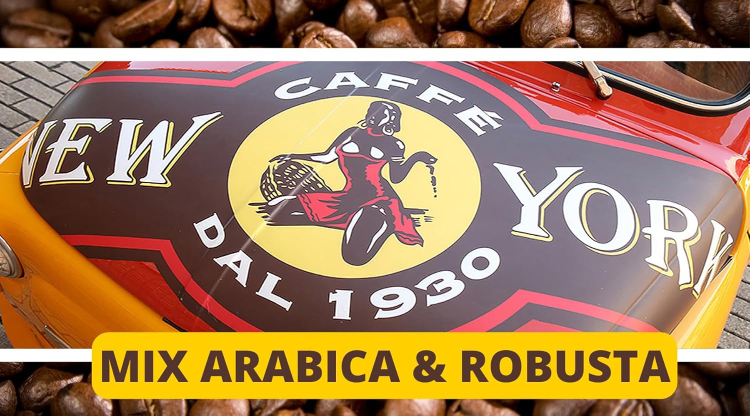 Caffè New York - EXTRA P - Caffè in grani, gusto forte e deciso, Arabica e Robusta, da macinare, espresso italiano, miscela bar - qualità premium dal 1930 - 1 kg, in grani