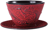 – Set da tè Drago cinese – 1 teiera, 4 tazze in ghisa e colino da tè – Capacità 0,8 l – Decorazione asiatica giapponese – Idea regalo per stoviglie giapponesi – Colore rosso
