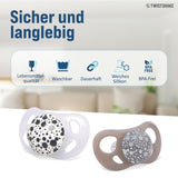Ciucci per bambini Twistshake – Confezione da 2 | Forma ortodontica | Ultraleggero | Tettarella in morbido silicone | Senza BPA | Adatto a bambini dai 6 mesi | Grigio-bianco