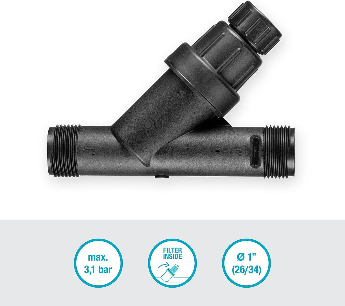Riduttore di pressione per sistema di irrigazione Gardena: regolatore di pressione per una pressione dell'acqua costante fino a 3,1 bar, accessorio per l'irrigazione del giardino per compensare le fluttuazioni di pressione (8200-20)