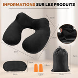 Cuscino da viaggio gonfiabile, cuscino da viaggio con maschera per dormire + tappi per le orecchie + borsa per il trasporto, super leggero e portatile, ideale per aereo, auto, casa, ufficio, cuscini da viaggio neri Naty Shop