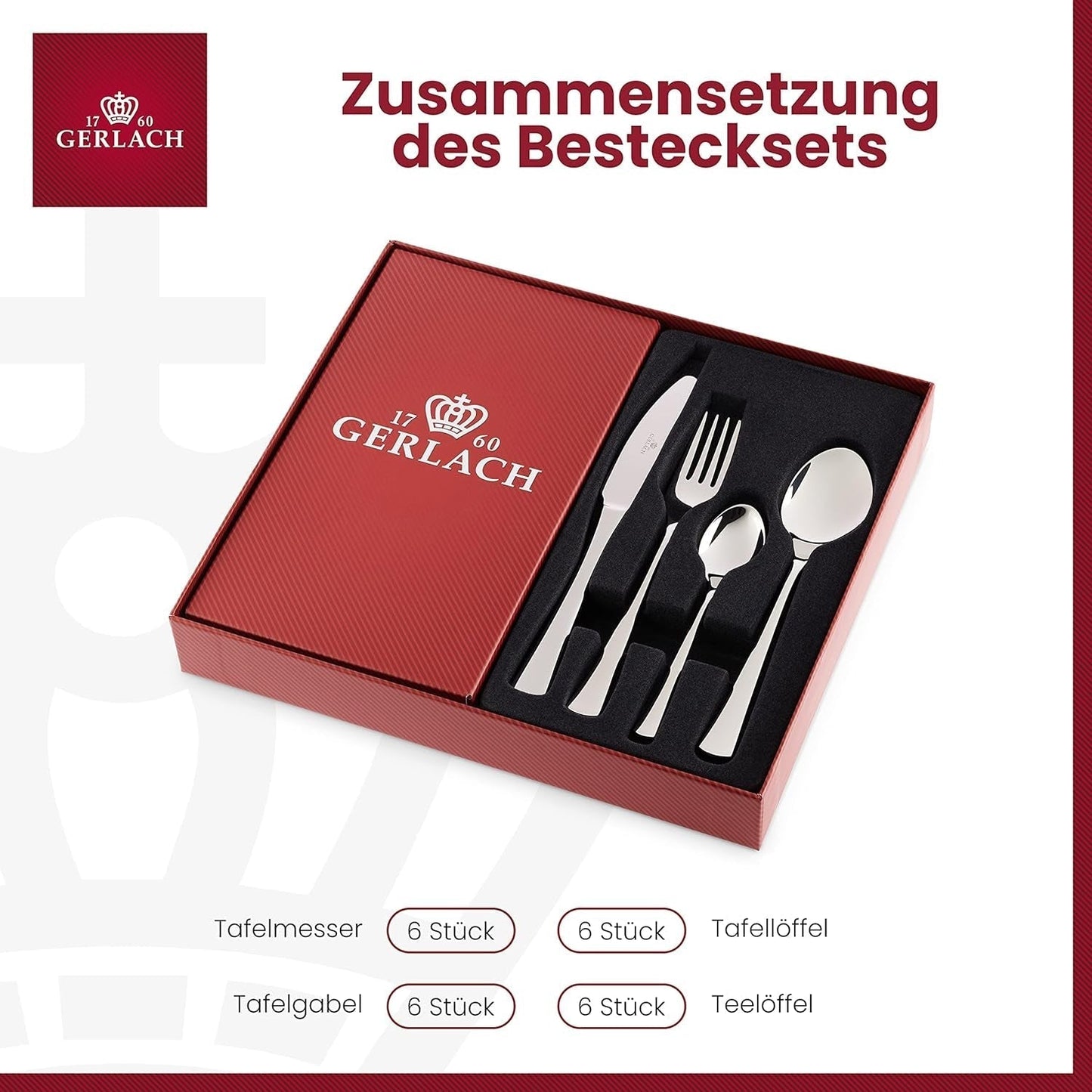Gerlach 1760 Tunea Set, Posate Acciaio Inox, 24 pz, 6 Persone Cucina Naty Shop