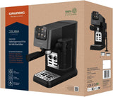 Macchina per caffè espresso portafiltro GRUNDIG KSM 5330 con contenitore del latte integrato, potenza 1628 W, pressione della pompa 15 bar, doppio ugello, display touch a colori, BrewSense, CreamyPro, Acciaio inossidabile scuro/Nero