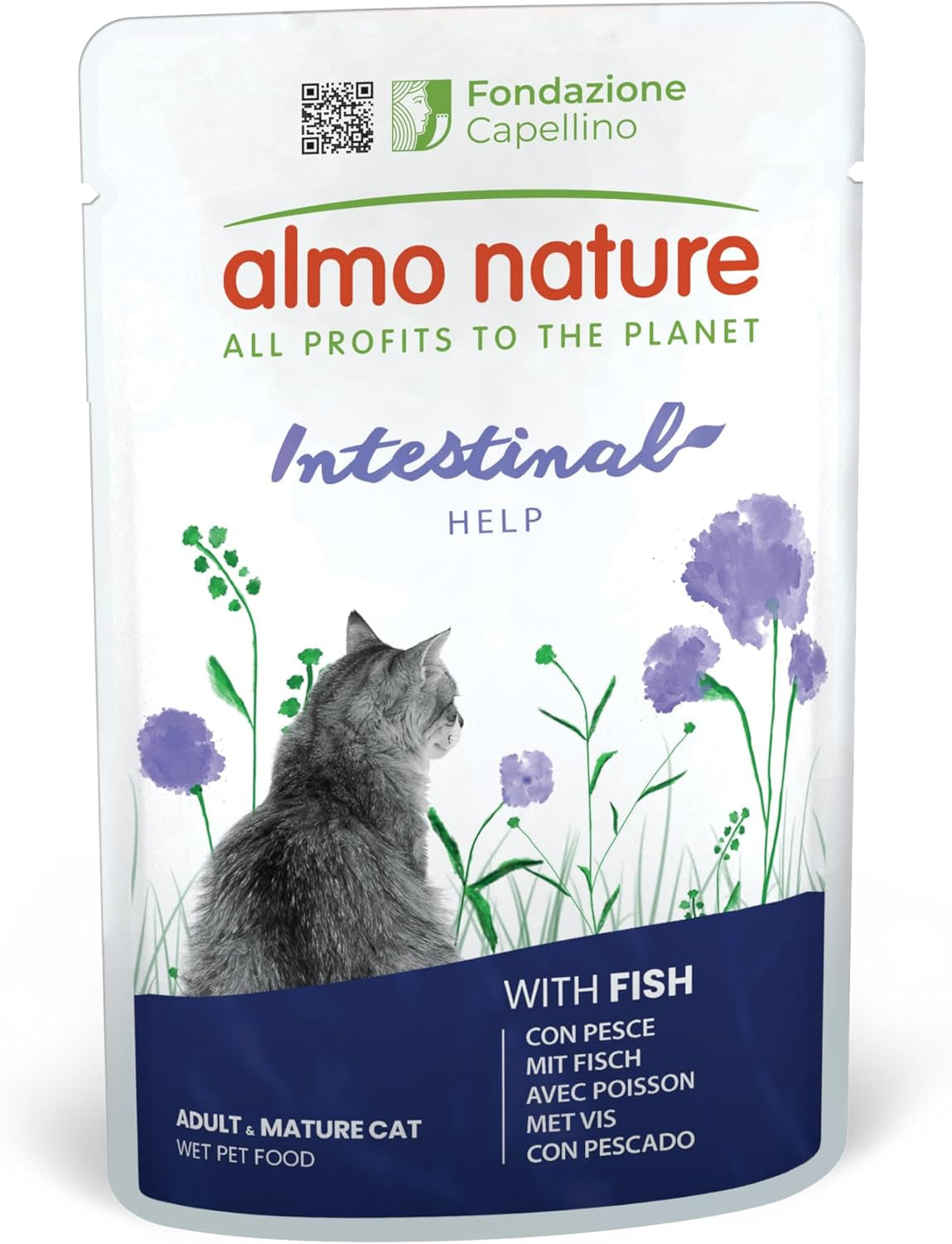 Almo Nature Functional - Intestinal Help - Alimento umido per gatti adulti e maturi con intestino sensibile - con pesce - sostiene il microbioma - 70 g (confezione da 30)