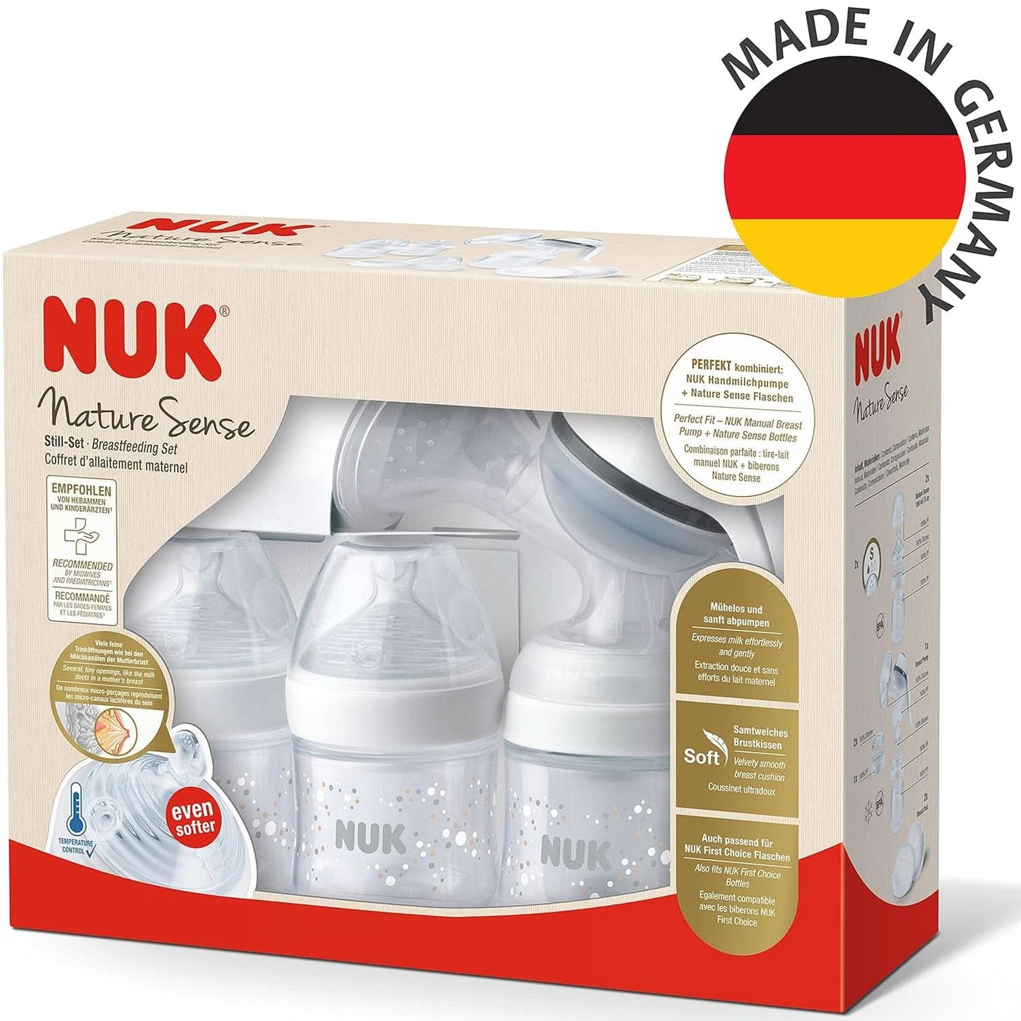 Tiralatte manuale NUK Nature Sense | Set da allattamento con tiralatte manuale, biberon e coppette assorbilatte Ultra Dry Comfort | 6 pezzi Accessori per Alimenti e Allattamento Naty Shop