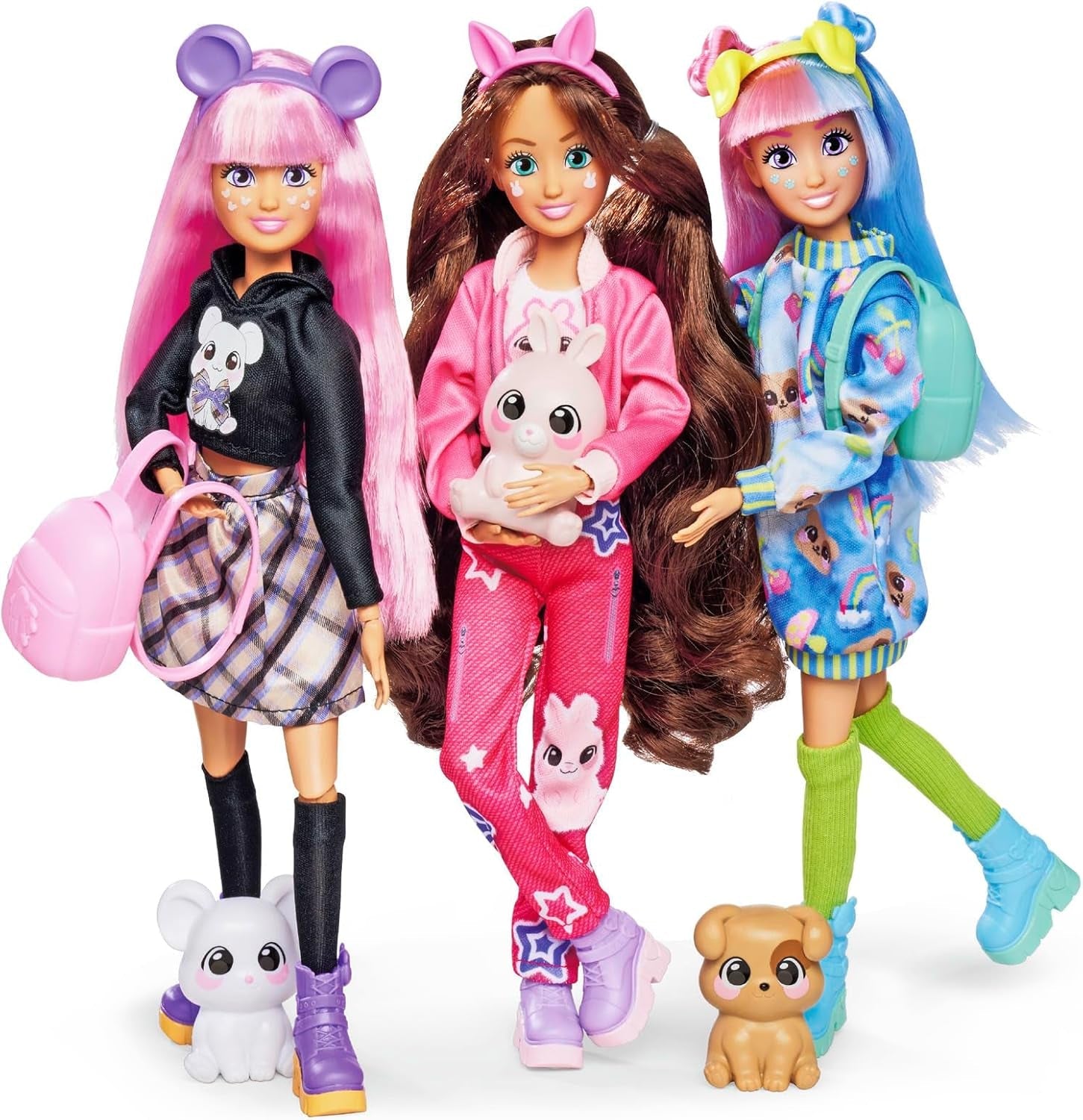 Simba 105953975 - Kawaii Hi Dress-Up Lucy Doll (26 cm) - Bambola articolata per parrucchiere, bambola coniglio a pelo lungo e accessori giocattolo da 4 anni in su