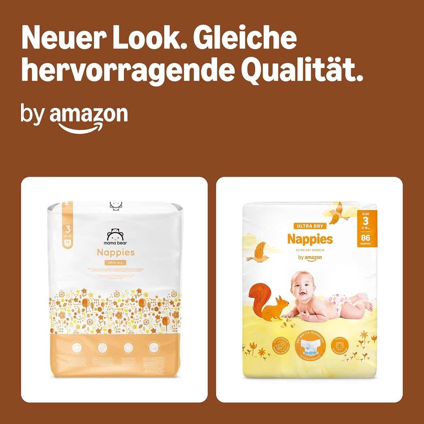 Pannolini Amazon Ultra Dry, taglia 3 (4-9 kg) - Scatola mensile, bianco, 172 pezzi (2 confezioni da 86) (precedentemente Mama Bear, prodotto identico)