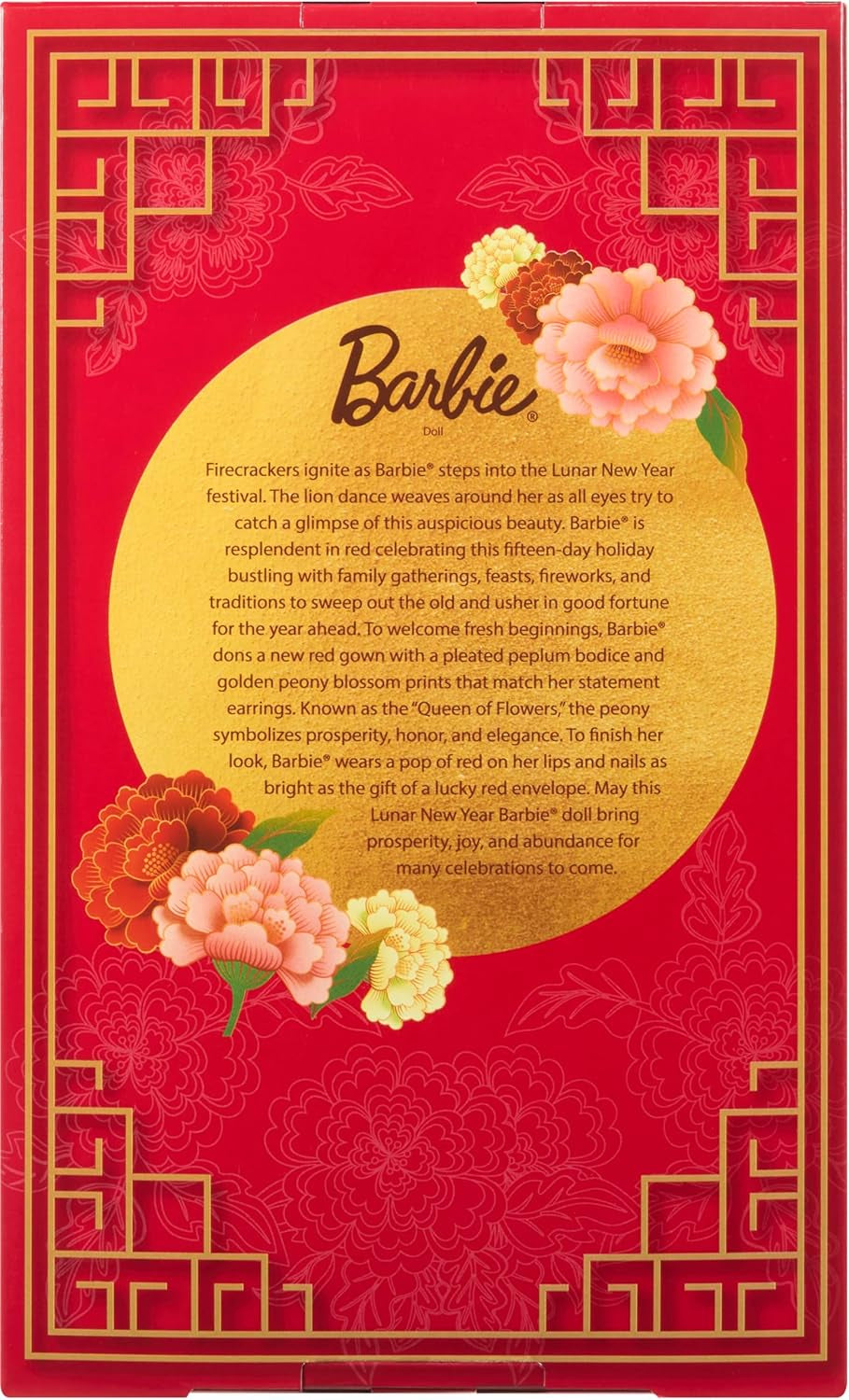 Barbie Signature bambola Capodanno lunare in abito rosso con collezione di peonie dorate JJX83
