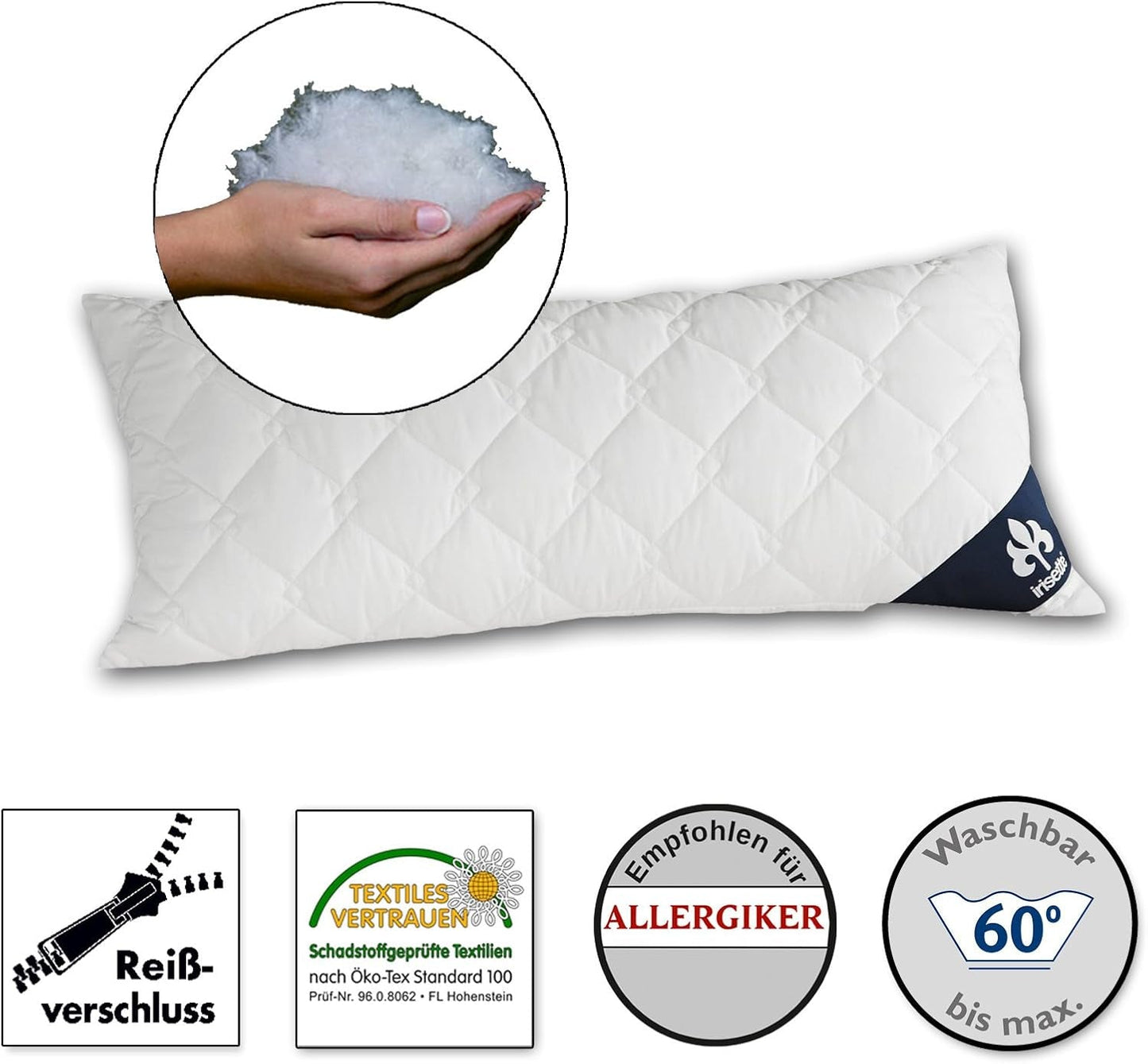 Cuscino Irisette Micro Thermo - Made in Germany - Cuscino sfoderabile in morbida microfibra, 40 X 80 Cm, certificato Ã-ko-Tex Cuscini standard Naty Shop Confezione singola da 1 - 40 X 80 Cm
