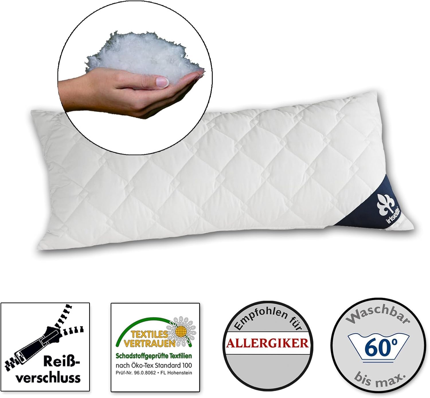 Cuscino Irisette Micro Thermo - Made in Germany - Cuscino sfoderabile in morbida microfibra, 40 X 80 Cm, certificato Ã-ko-Tex Cuscini standard Naty Shop Confezione singola da 1 - 40 X 80 Cm