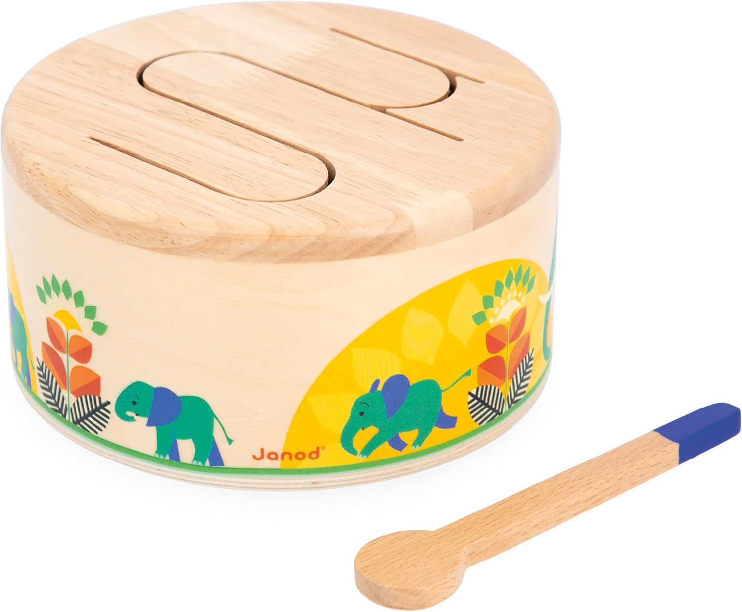 Janod - Gioia Drum - Tamburo in legno + tamburo FSC - Giochi di ruolo e prima educazione musicale - Acquerello - Dai 18 mesi, J07650 Bebe Toys Naty Shop